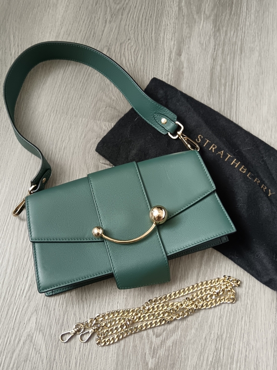 Strathberry Handbags - Strathberry Bottle Green Mini Crescent Bag